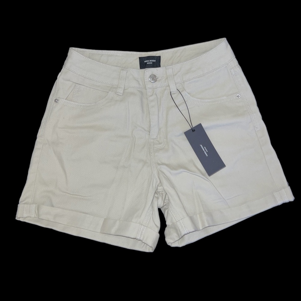 Women’s High Waisted Cream Jean Shorts